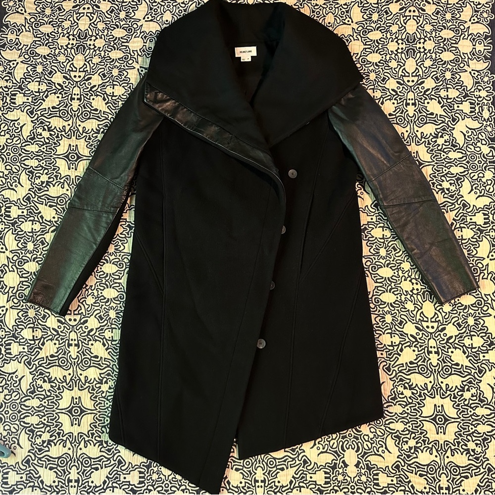 Helmut Lang Black Leather and Wool Women’s Trench Coat